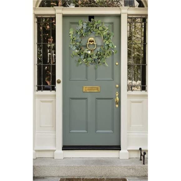 Eucalyptus Wreaths for Front Door 20", Handmade Green Leaves Wreath for Summer - Picture 4 of 7